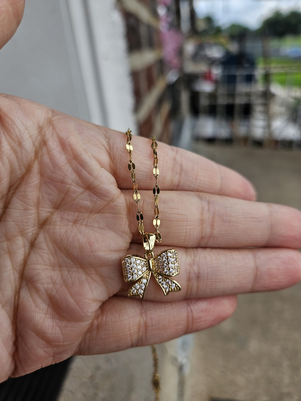 Bow Pendant Necklace with Crystal Accents